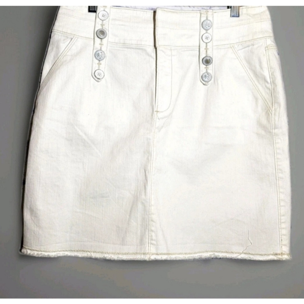 Ett Twa Anthropologie White Denim Skirt Button Detail Size 10 Coastal Cowgirl
